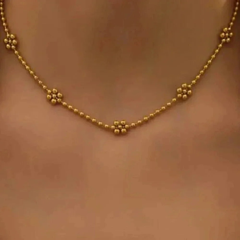 18K Gold-Filled Beaded Flower Necklace